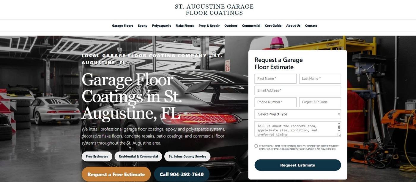 Garage Floor Coating Website screenshot